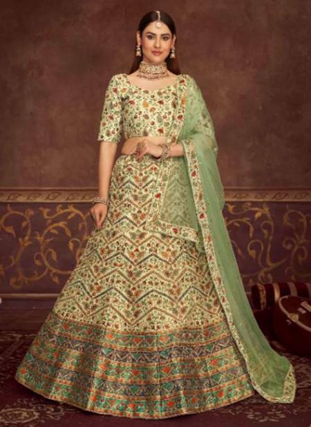Mint Green Colour Khushboo Veena Vol 1 New Designer Ehnic Wear Silk Lehenga Choli Collection 2022